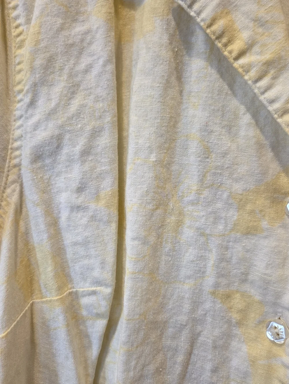 CJ Banks Plus Size 2X Yellow White Tropical Floral Linen Rayon Shirt Cottagecore